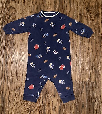 #ad Polo Ralph Lauren Infant Baby Football Bear Terry Coverall in Navy 6 Months $18.00