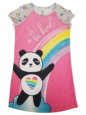 #ad Girls Rainbow Pink Be Kind Happy Smiley Baby Panda Sleep Shirt Nightgown $14.99