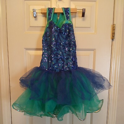 #ad sparkly blue and green sequin jazz tap Weissman dance costume Size MC $19.99