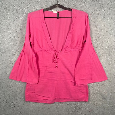 #ad Lauren Ralph Lauren Bell Sleeve Pink Tie Front V Neck Blouse Womens Size Small $9.98