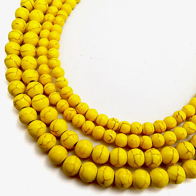#ad Yellow Howlite Turquoise Smooth Round Beads 4mm 6mm 8mm 10mm 12mm 15.5quot; Strand $4.04