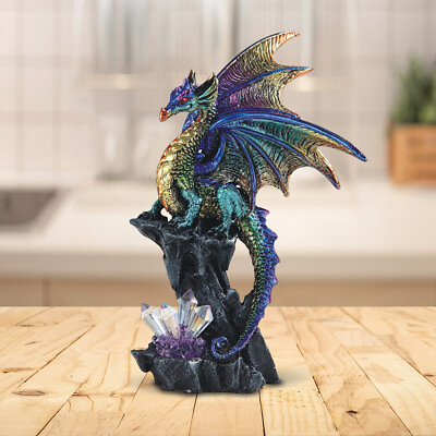 #ad Medieval Purple Dragon Guarding Gemstone Statue 6quot;H Fantasy Figurine Room Decor $21.51