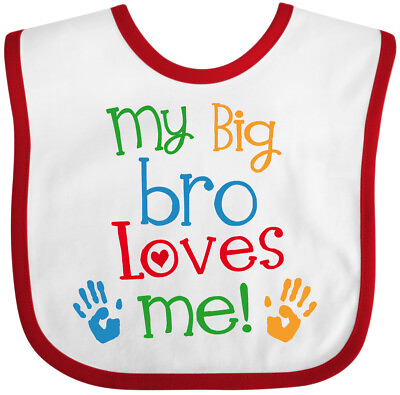 #ad Inktastic My Big Bro Loves Me Little Brother Sister Baby Bib Kids Childs Apparel $13.99