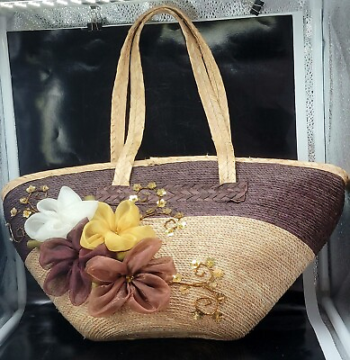#ad Beautiful Straw Purse With Flowers $25.99