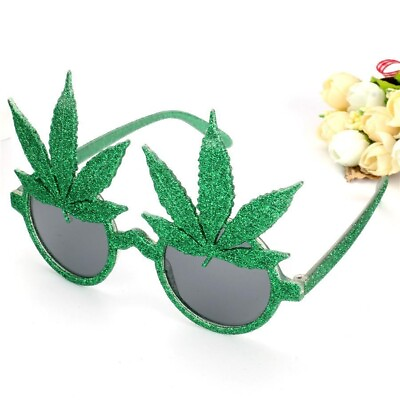 #ad Pack 12 Funny weed sunglasses party supplies New year party Unisex Green Glitter $85.00