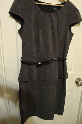 #ad Connected Apparel Grey Cap Sleeve Black Belted Sheath Dress Size 10 Back Zip 216 $10.79