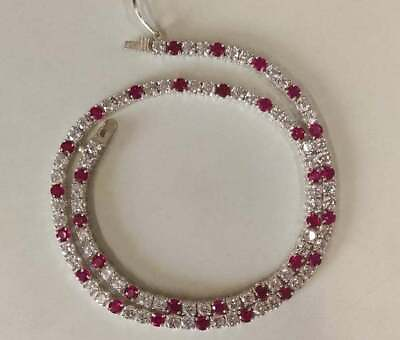 #ad 26.40Ct Round Cut Simulated Ruby White 925 Silver White Gold Plated Necklace 18quot; $380.99