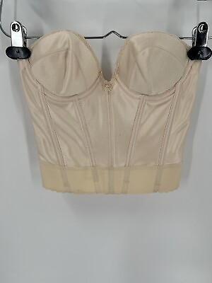 #ad Carnival Womens Vintage Corset 32B Beige Nude Union Made 70s 80s Strapless $24.99