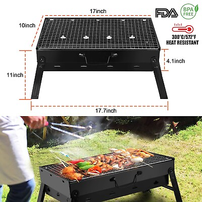 #ad Portable BBQ Stove Metal Foldable Charcoal Grill amp; Non stick Barbecue Grill Mat $28.78
