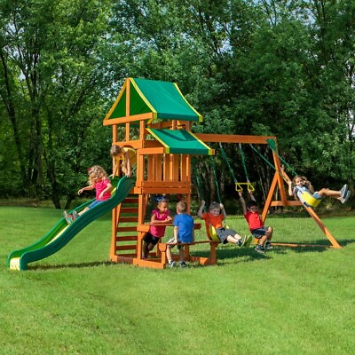 #ad #ad Backyard Discovery Tucson Cedar Wooden Swing Set Kids Outdoor Slide Playground $658.41