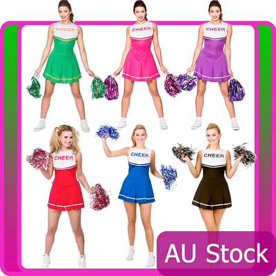 #ad Ladies Cheerleader Costume School Girl Full Outfits Fancy Dress Uniform AU $25.64