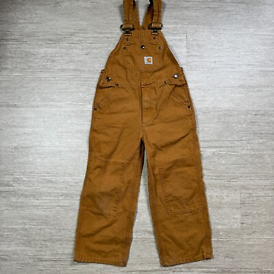 #ad Carhartt Boys Overalls Bibs Youth Size 6 Canvas Double Knee Work Hunting Brown $23.00