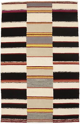 #ad Modern Rug Stripes Contemporary 5X8 Multicolored Hand Tufted Kids Floor Carpet $240.17