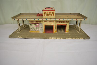 #ad Vintage 1950s MARX Tin Gas Station Service Center Lubritorium Toy $80.00