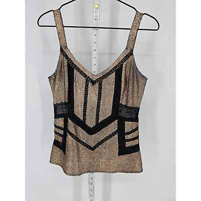#ad BKE Boutique Womens Sz S Black and Gold Sleeveless Blouse V Neck Formal $16.20