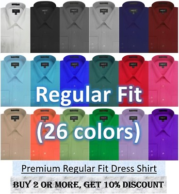 #ad Omega Mens Premium Regular fit Long Sleeve Dress Shirt 26 Colors Part 2 $23.99