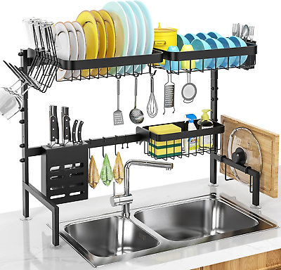 #ad Over Sink Dish Drying Rack Adjustable Length 25 33In 2 Tier Dish Rack over Si $42.69
