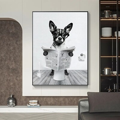 #ad Funny Dog on the toilet reading newspaper Canvas Poster Wall Art $179.99