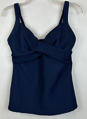 #ad Lands#x27; End Tankini Swim Suit Top Sz 8 Lined Padded Navy Blue Sweetheart Neckline $21.99
