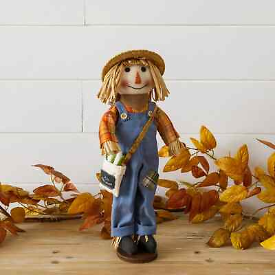 #ad New Primitive Halloween Fall STANDING SCARECROW DOLL Corn Bag Blue Jeans Figure $26.99
