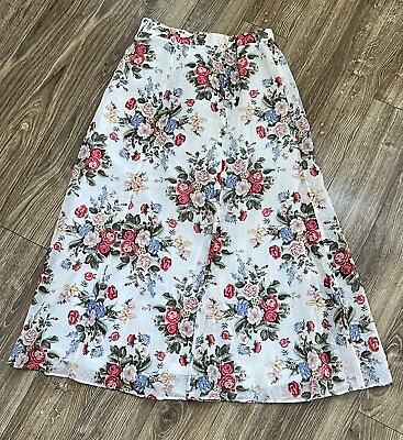 #ad Vintage Susan Bristol New Traditions Floral Maxi Cotton Skirt Size 10 $18.99