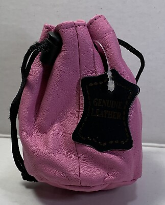 #ad NEW Quality Soft Leather Drawstring wrist Pouch spring locks Coin Purse Pink $8.40