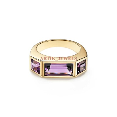 #ad Natural Amethyst Gemstone with Gold Plated 925 Sterling Silver Ring #3516 $91.26