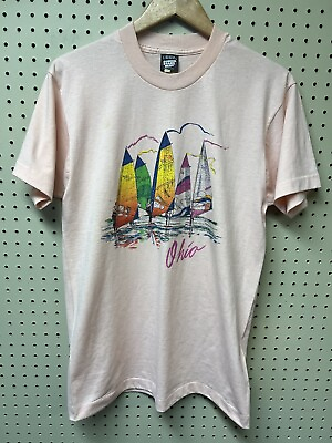 #ad NOS Vintage 90s Cleveland Ohio T Shirt Large Single Stitch Pink Windsurfing New $18.39
