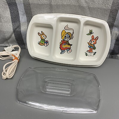 Vintage Evenflo Electric Baby Feeding Dish 2 Heated Portions 1 Cold Bunny Plate $12.00
