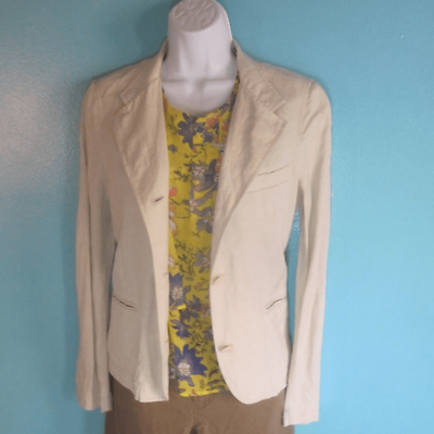 #ad Vince Womens Size S Beige Cotton Three Button Casual Summer Blazer SAMPLE Tag $48.00