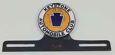 #ad Antique Porcelain Enameled Keystone Automobile Club License Plate Topper Badge $174.99