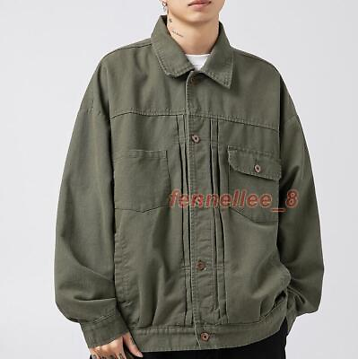 #ad Japanese Vintage Cargo Lapel Jacket Men Loose Fit Casual Coat Outdoor Jackets $47.36