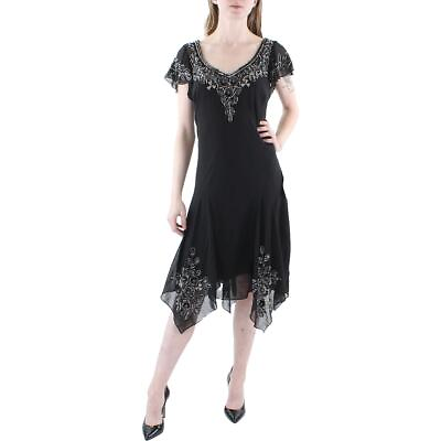 #ad Designer Womens Gray Chiffon Embellished Midi Cocktail and Party Dress BHFO 9470 $27.99