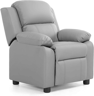 #ad Gray Deluxe Padded Kids Sofa Storage Armchair Recliner Headrest Children Bedroom $134.97