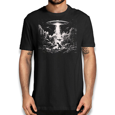 #ad UFO Abduction Dionosaur T shirt Alien Novelty Unisex Graphic Tee $19.99