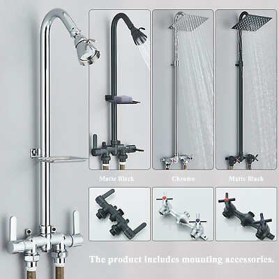 #ad Outdoor Shower Fixture System 2Handle Exposed Shower Faucet Rain Shower Head Kit $55.00