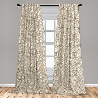 #ad Beige Microfiber Curtains 2 Panel Set for Living Room Bedroom in 3 Sizes $25.99