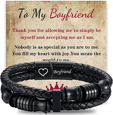 #ad Braided Leather Bracelets Boyfriend Gift Multi Layer Bracelet Wristband Rope BLK $33.49
