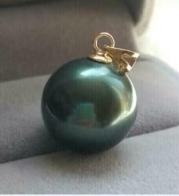 #ad Huge AAAA16mm Perfect Round Black Tahitian Shell Pearl Pendant 14k gold $17.99