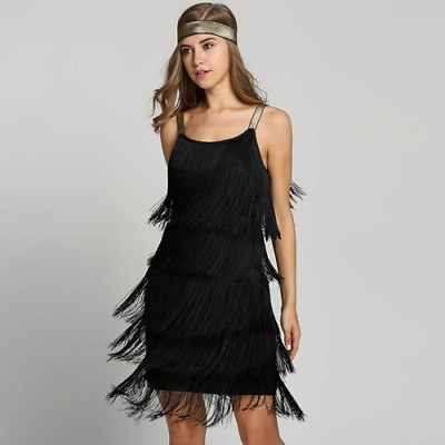#ad Vintage Girl Fancy Dress Costumes Slash Neck Strappy Fringe Swing Party Dress AU $85.20