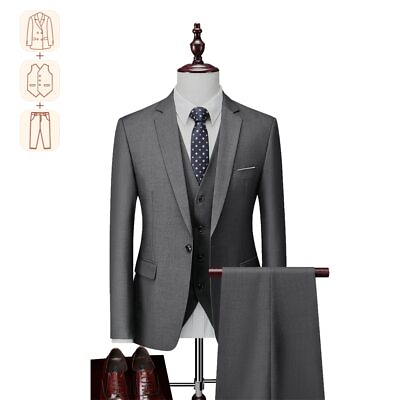 #ad Men Gray Business Casual Suit 2Piece 3 piece Suit for Formal Quality Black Suits $128.56