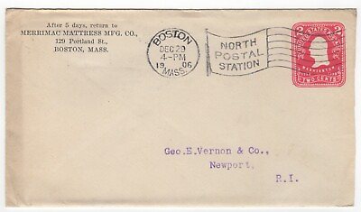 #ad 1906 Dec 29th. Commercial Post Office Cover Entire . Boston to Newport. AU $8.50