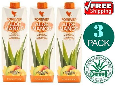 #ad Forever Aloe Mango Gel Preservative Free Detox 33.8 FL.OZ 1 Liter X 3 Pack $54.48