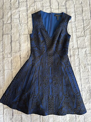 #ad BCBG MAXAZRIA 0 Blue Black V Neck Dress GORGEOUS $29.99