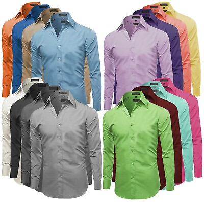 #ad Omega Italy Men#x27;s Premium Slim Fit Button Up Long Sleeve Solid Color Dress Shirt $24.14