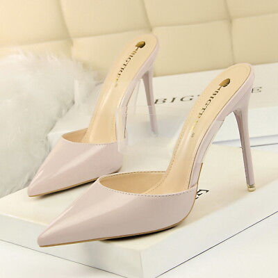 #ad Ladies Perspex Strap Mules Women Pointed Toe High Heels Stilettos Slip On Shoes $30.79