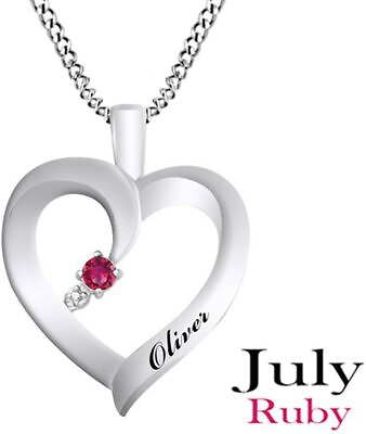 #ad Personalized Custom Made Any Name Ruby Heart Pendant 14 White Gold Plated $116.94