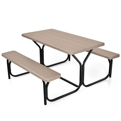 #ad Costway Picnic Table 54quot; Stain Resistant Durable Rectangle Polyethylene Brown $168.89
