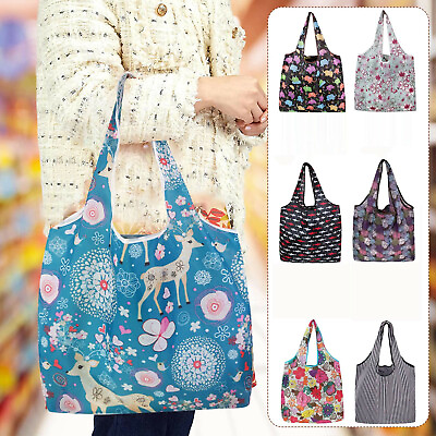 #ad Large Reusable Foldable Ladies Shopping Bag Eco Tote Handbag Fold Away Bags $9.09