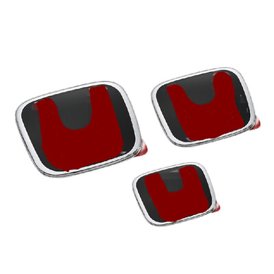 #ad For civic 2006 2015 4DR 3pcs Blackamp;Red FrontRearlSteering Wheel H Emble Badge $45.95